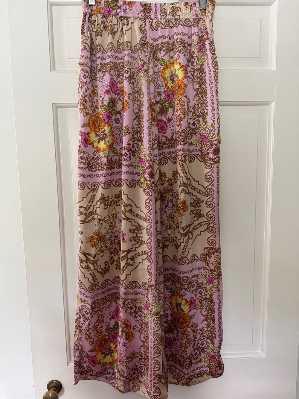 Live 4 Truth Floral Print Wide Leg Pant- Pink, Beige & Orange Accents